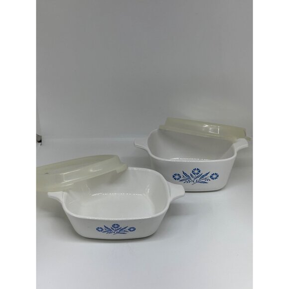VTG CorningWare P-41-B Blue Cornflower 2 Petite Pans 1.75 Cup 80s USA Set White - Picture 3 of 11